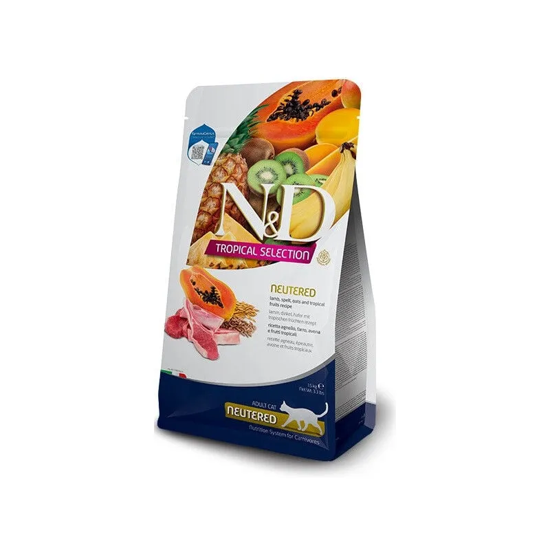  N&D Tropical Selection Neutered per Gatti Sterilizzati con Agnello, Farro, Avena e Frutti Tropicali da 1,5 Kg