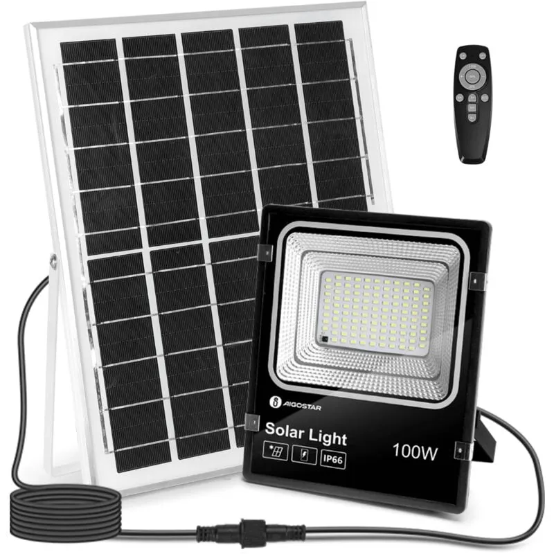 Faro faretto solare led 100W con pannello crepuscolare telecomando