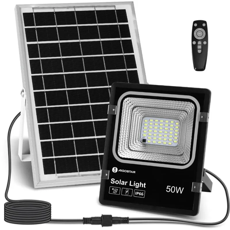 Faro faretto solare led 50W con pannello crepuscolare telecomando