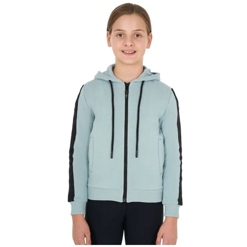 Felpa equitazione bambina in cotone felpato con cappuccio e zip: 10 anni, Grigio azzurrato