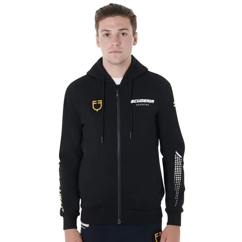 Felpa uomo da equitazione in cotone felpato con cappuccio e zip Scuderia Equestro xxl, Nero