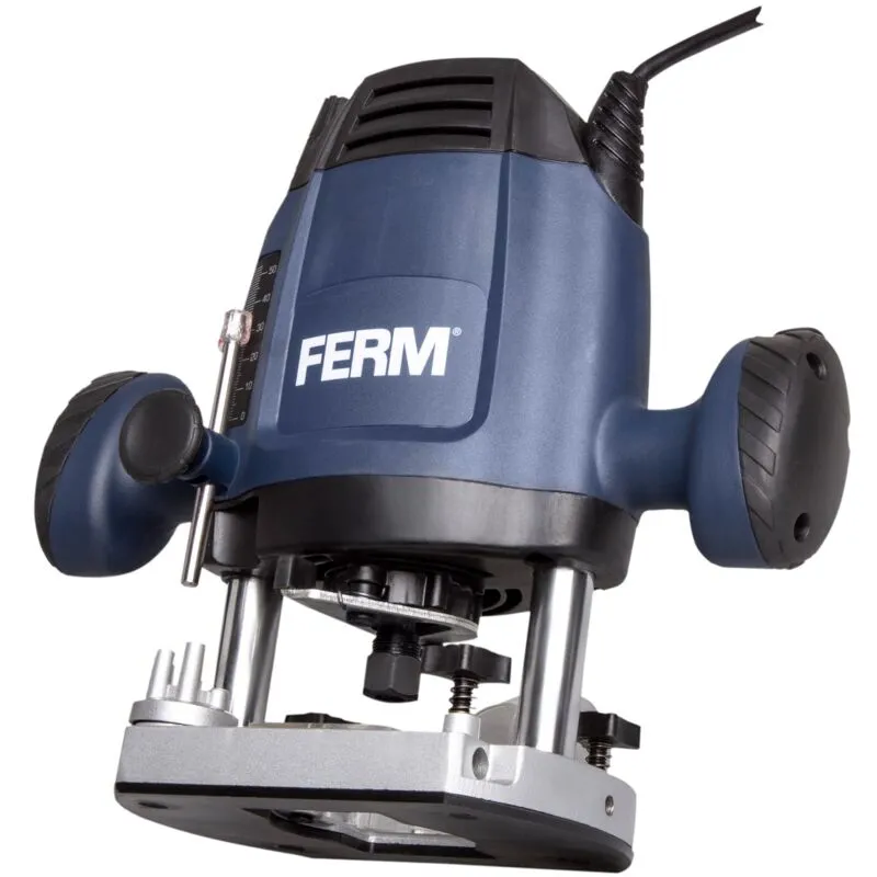 FERM Fresatrice verticale 1200W - 6,8 mm. Velocità variabile. Cavo di alimentazione da 3 metri. Include set di fresatura da 3 pezzi, anello a