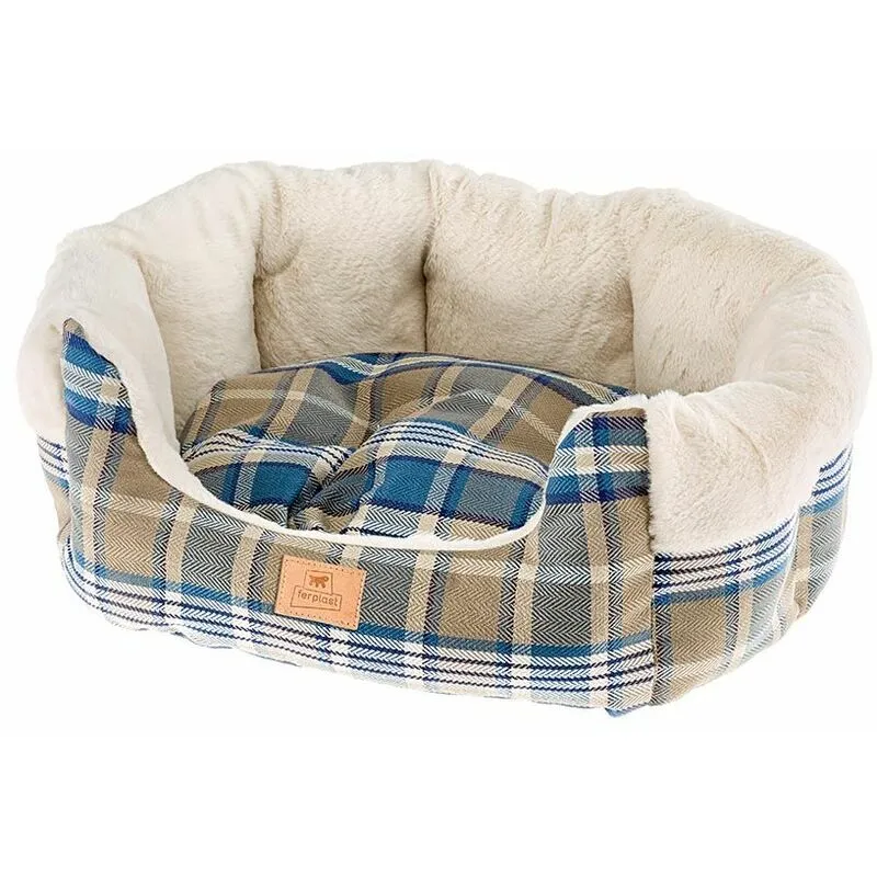 Ferplast - etoile Divanetto in tessuto e pelliccia ecologica per cani e gatti. Varie misure.. Variante 4 - Misure: 60 x 50 x h 21 cm - Blu - Blu