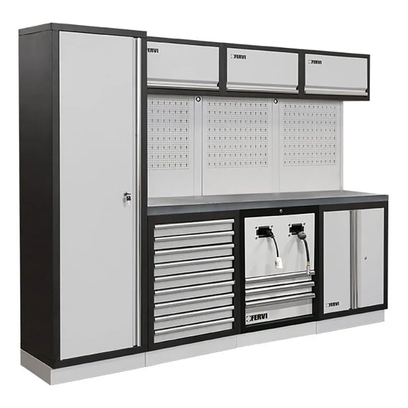 Arredamento modulare officina garage Fervi A008UF - 2640 x 498 x 2000 h mm - piano in acciaio inox