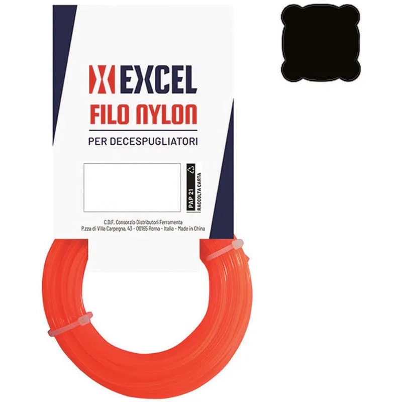  - Filo per decespugliatore in nylon quadro arancio - mm.2,4 in matassa da mt.15