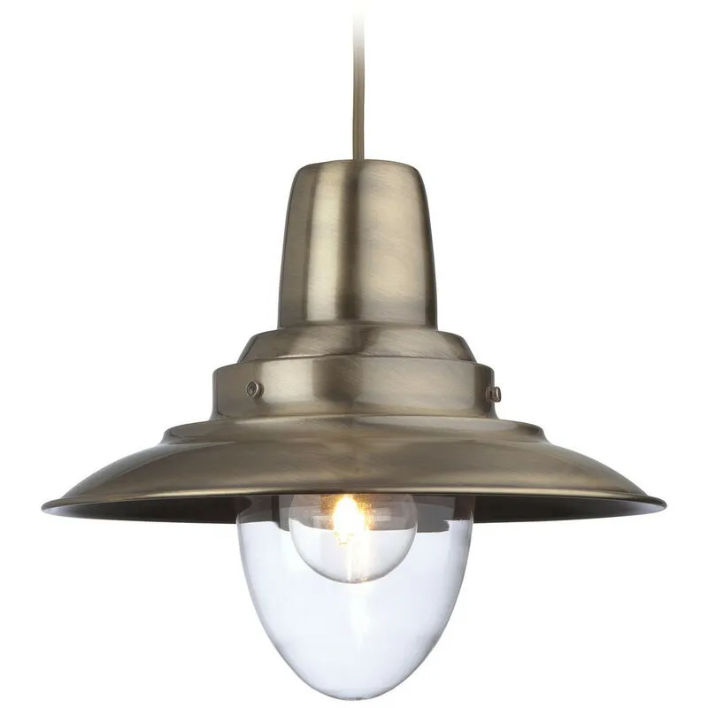 Firstlight Fisherman - Sospensione a soffitto a cupola a 1 luce Ottone antico, vetro trasparente, E27