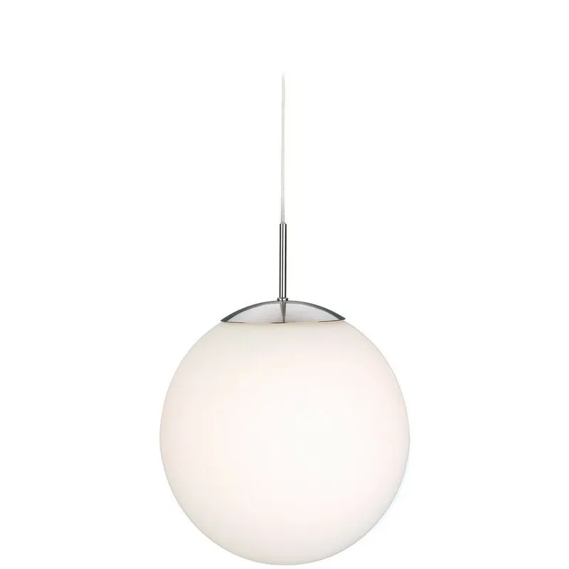 Firstlight Globe - Sospensione a soffitto a 1 globo di luce in acciaio satinato, vetro bianco opalino, attacco E27