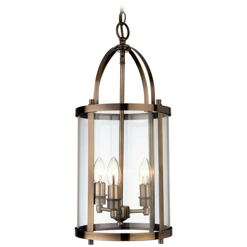 Firstlight Products - Firstlight Imperial - Lanterna a sospensione rotonda a 3 luci in ottone antico, attacco E14