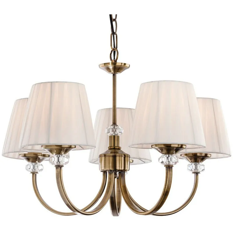 Firstlight Langham - Lampadario a 5 luci multibraccio in ottone antico, sfumature crema plissettate, attacco E14