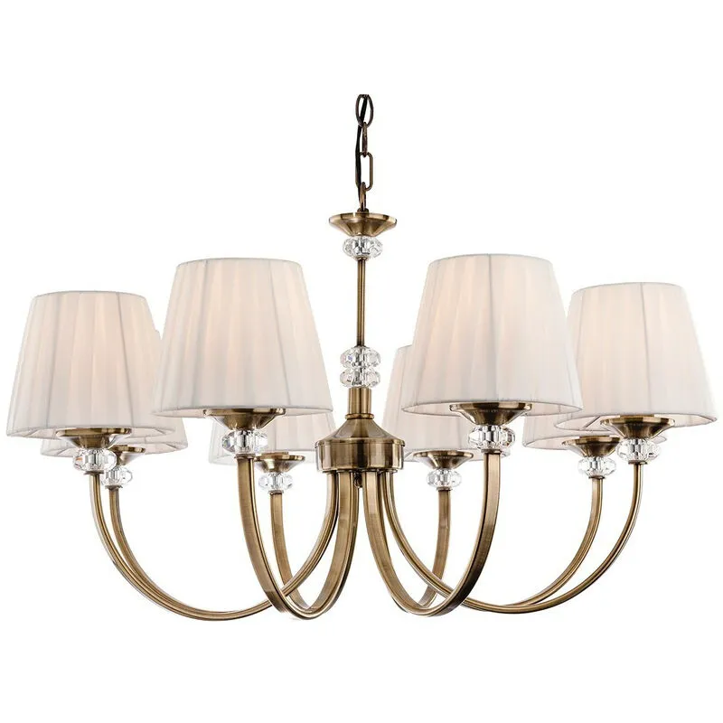 Firstlight Products - Firstlight Langham - Lampadario multibraccio a 8 luci in ottone antico, sfumature crema plissettate, attacco E14