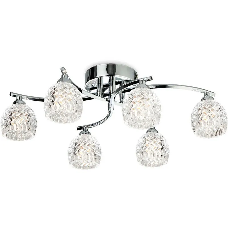 Firstlight Maple - 6 Light Flush Light Chrome, vetro trasparente stampato, G9