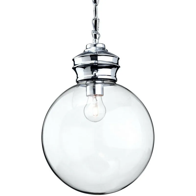 Firstlight Omar - 1 Lampadario Globo Sospensione Soffitto Cromo, Vetro Trasparente, E27