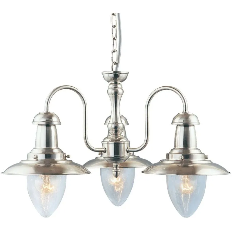 Lampadario Classico Fisher Man Acciaio Argento Vetro 3 Luci E27