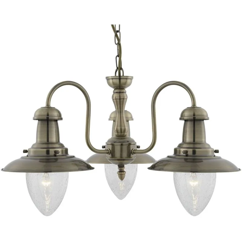 Lampadario Classico Fisher Man Acciaio Adjustable Vetro 3 Luci E27