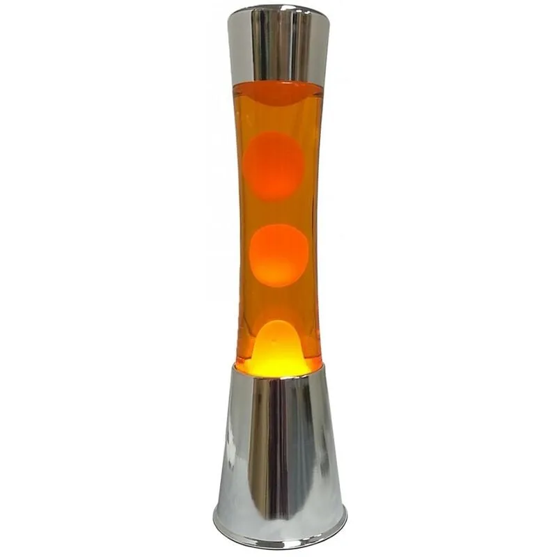 Lampada lava arancione. Base cromata argento, liquido arancione e lava arancione. Lampada ad effetto rilassante. Con lampadina di ricambio. 11 cm x