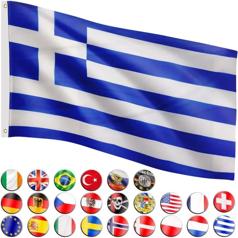 Bandiera, 30 bandiere diverse tra cui scegliere, dimensioni 120 cm x 80 cm, Grecia - Flagmaster