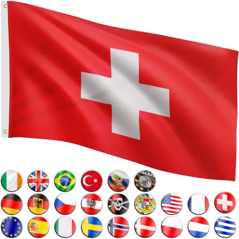 Bandiera, 30 bandiere diverse tra cui scegliere, dimensioni 120 cm x 80 cm, Svizzera - Flagmaster