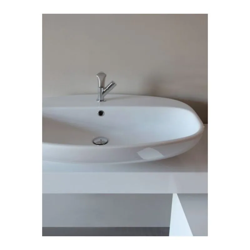 Flaminia - Lavabo cm 85 con piano rubinetteria da appoggio sospeso - nuda Colore:: Nuvola