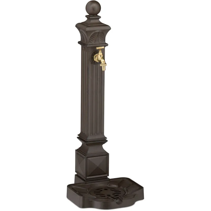 Relaxdays - Fontana da Giardino in Stile Antico, Fontanella a Colonna con Rubinetto e Vaschetta, hlp: 82x29x33 cm, Marrone