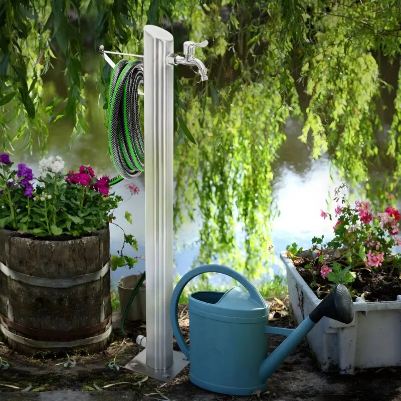 Fontana da giardino a colonna esterno tiglio acciaio inox spazzolato h 95 cm confezione 1