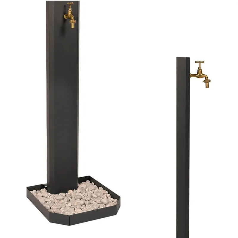 Fontana da Giardino Design a Colonna Ovale Rubinetto in Ottone e Base con Ciottoli Antracite