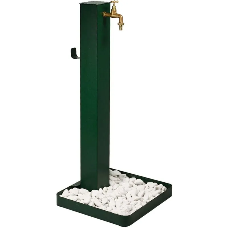 Giordanoshop - Fontana da Giardino Design a Colonna Quadrata Rubinetto in Ottone e Base con Ciottoli Verde