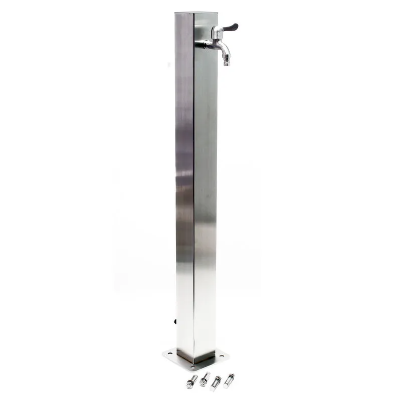 Wiltec - Fontanella a colonna in acciaio inox 95cm quadrata con rubinetto e raccordo Resistente a uv e gelo