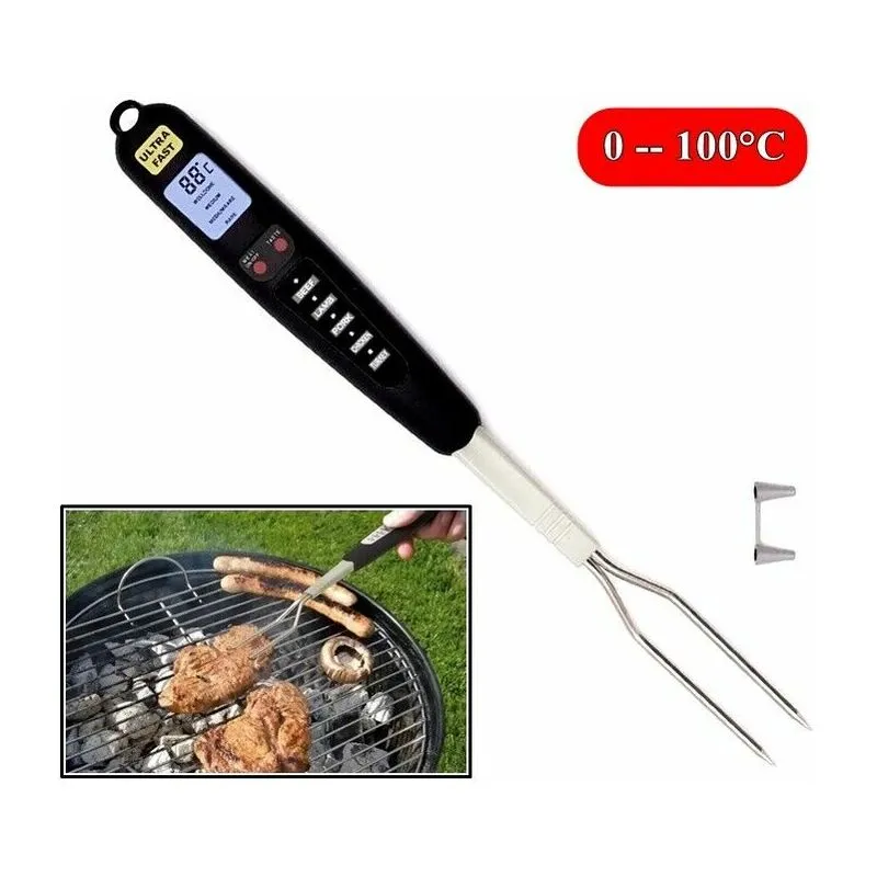 Forchettone / termometro digitale in acciaio per cottura barbecue e forno 0-100°