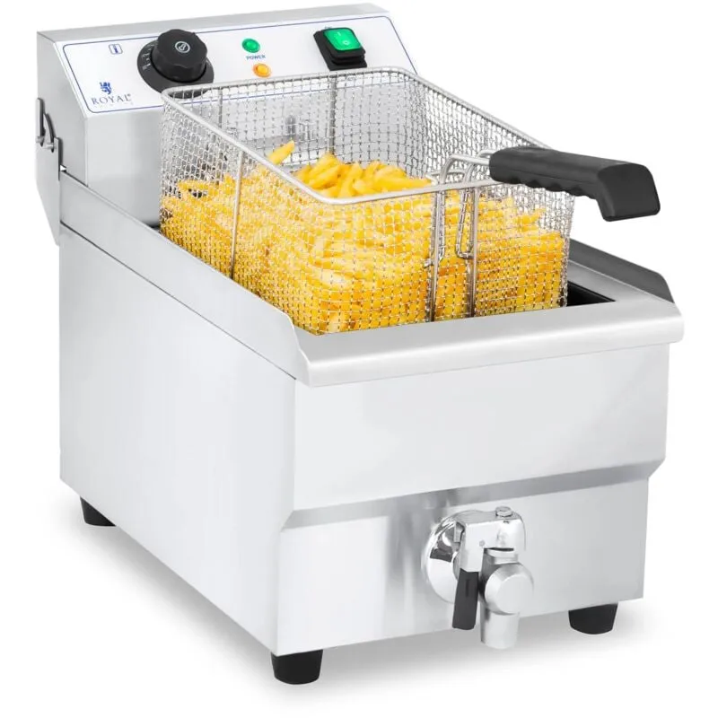 Royal Catering - Friggitrice 10 Litri Con Rubinetto Di Scarico 3000 w 230 v Acciaio Inox 3 Kg