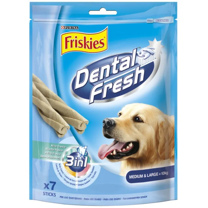  - Dental fresh 3 in 1 friskies purina per cani di taglia medio grande confezione da 7 sticks