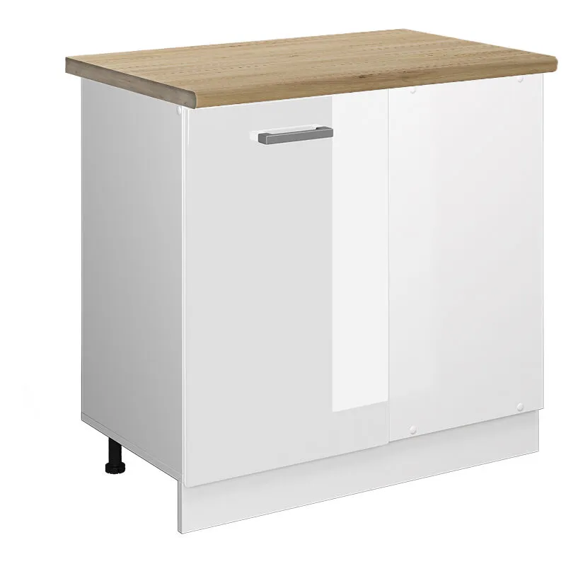  - Mobile ad angolo cucina R-Line, Bianco lucido, 86 cm , pl Rovere