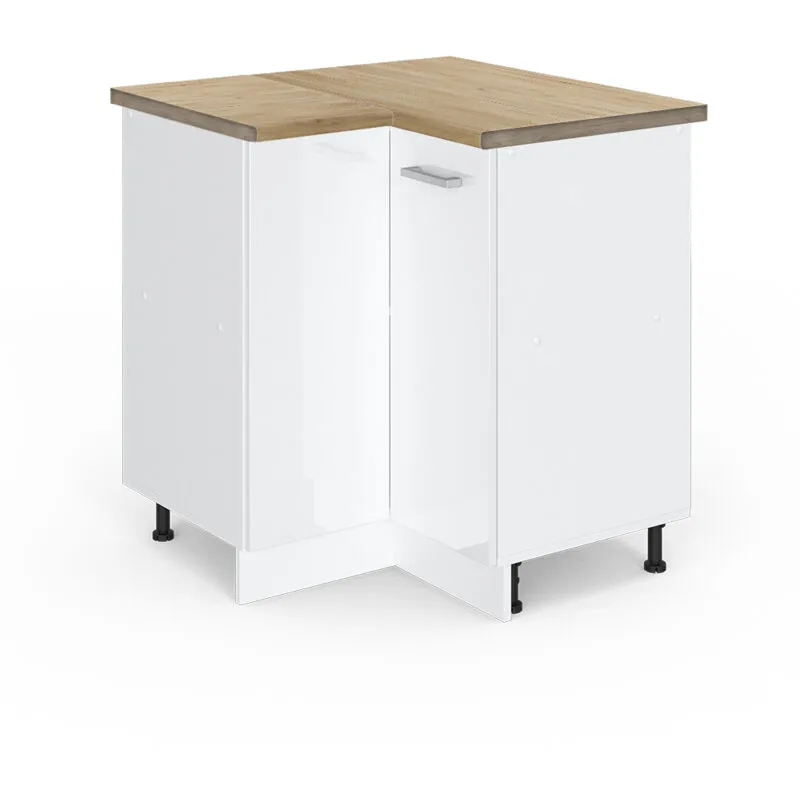  - Mobile ad angolo cucina R-Line, Bianco lucido, 75.6 cm , pl Rovere