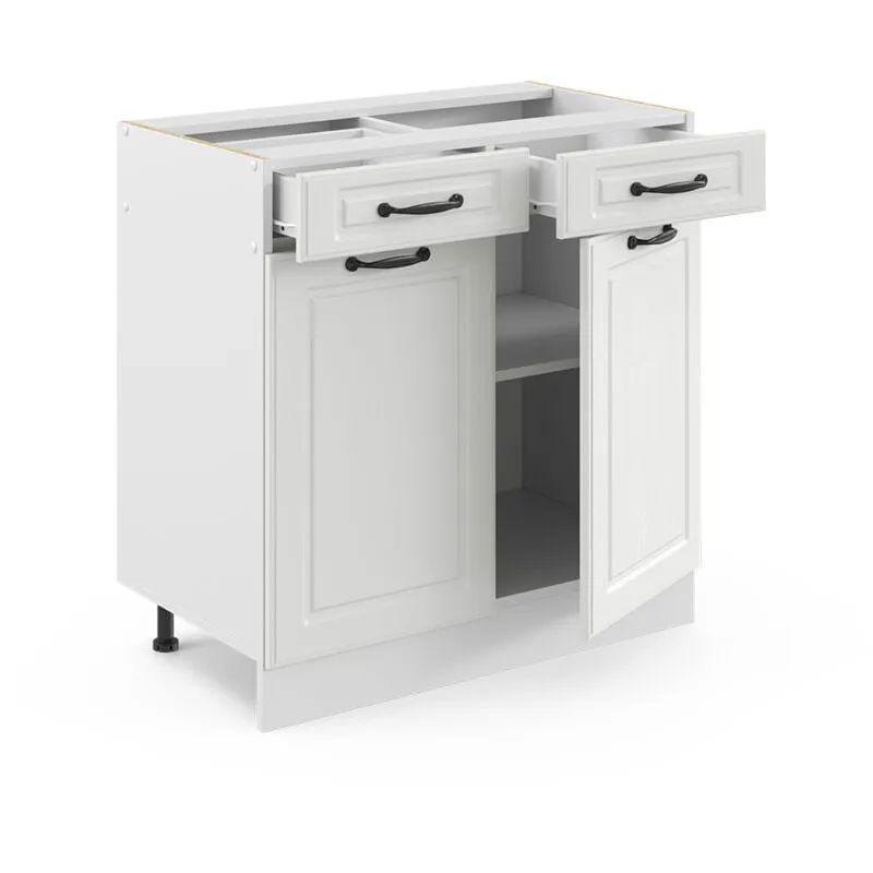 Mobiletto base per cucina R-Line, Bianco casa di campagna, 80 cm senza piano di lavoro 