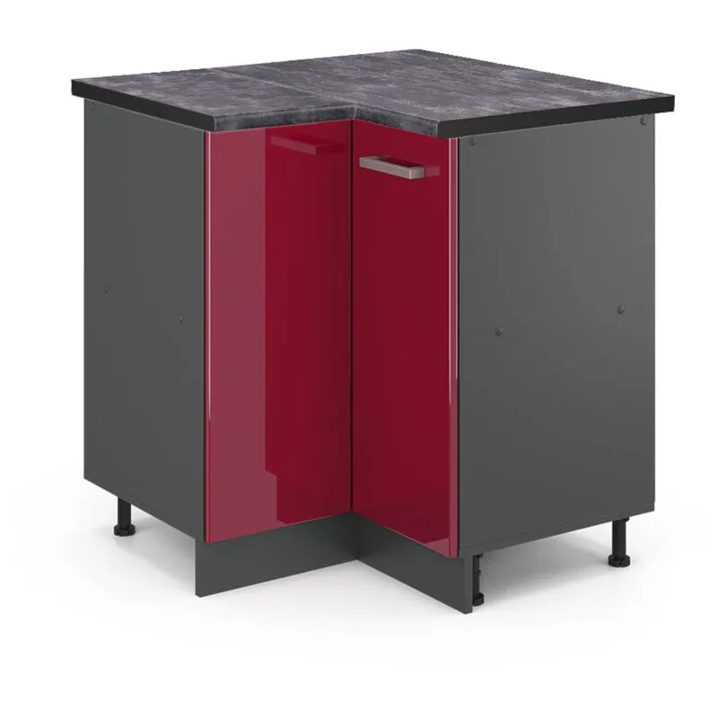 Mobile ad angolo cucina R-Line, Rosso bordeaux lucido, 75.6 cm , pl Antracite 