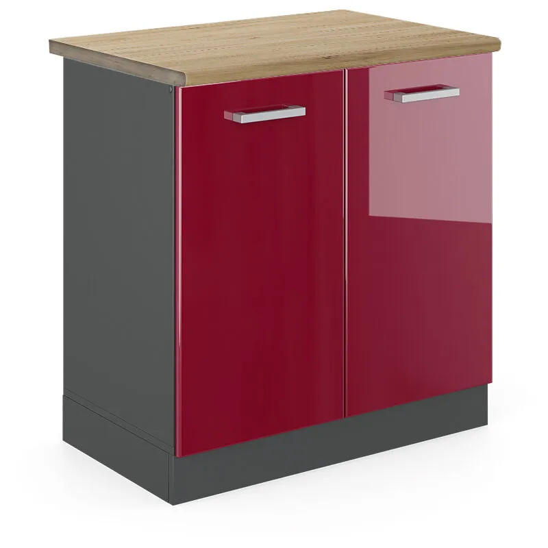  - Mobile lavello cucina R-Line, Rosso bordeaux lucido, 80 cm , pl Rovere