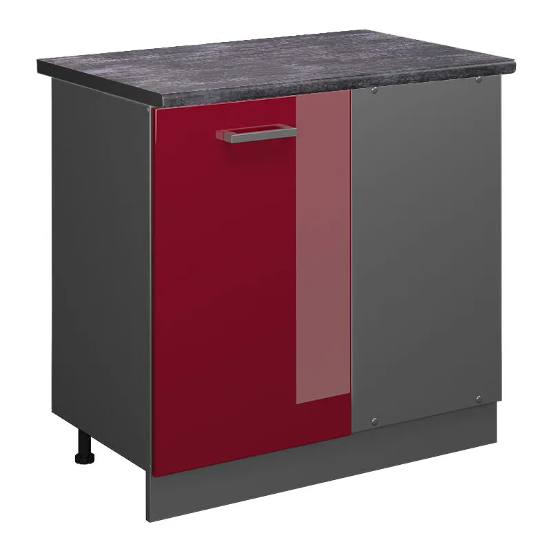  - Mobile ad angolo cucina R-Line, Rosso bordeaux lucido, 86 cm , pl Antracite