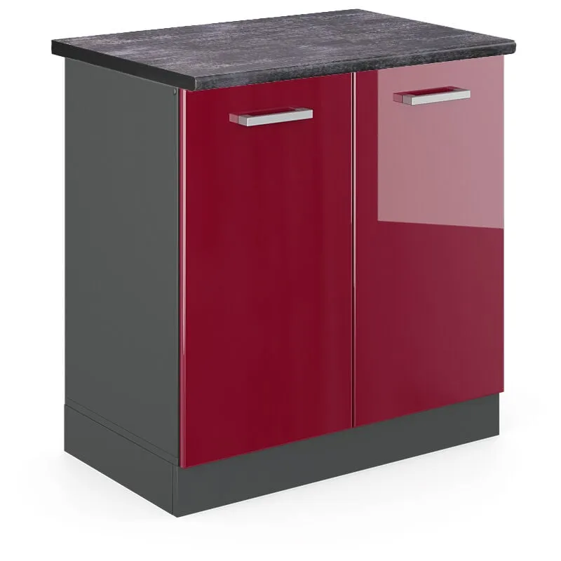  - Mobile lavello cucina R-Line, Rosso bordeaux lucido, 80 cm , pl Antracite