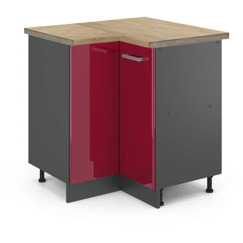  - Mobile ad angolo cucina R-Line, Rosso bordeaux lucido, 75.6 cm , pl Rovere