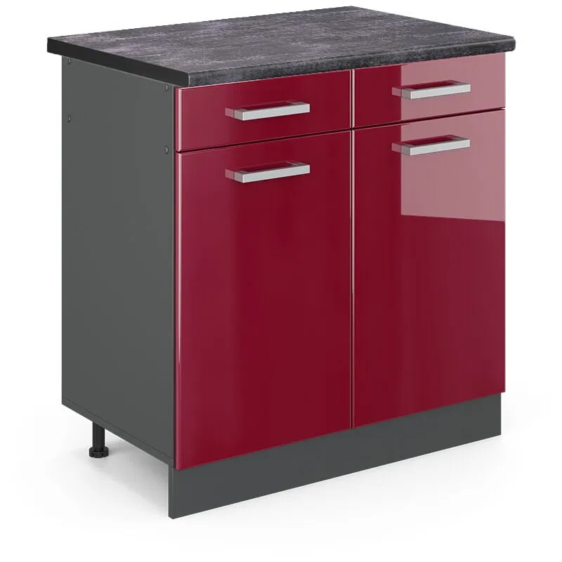  - Mobiletto base per cucina R-Line, Rosso bordeaux lucido, 80 cm , pl Antracite