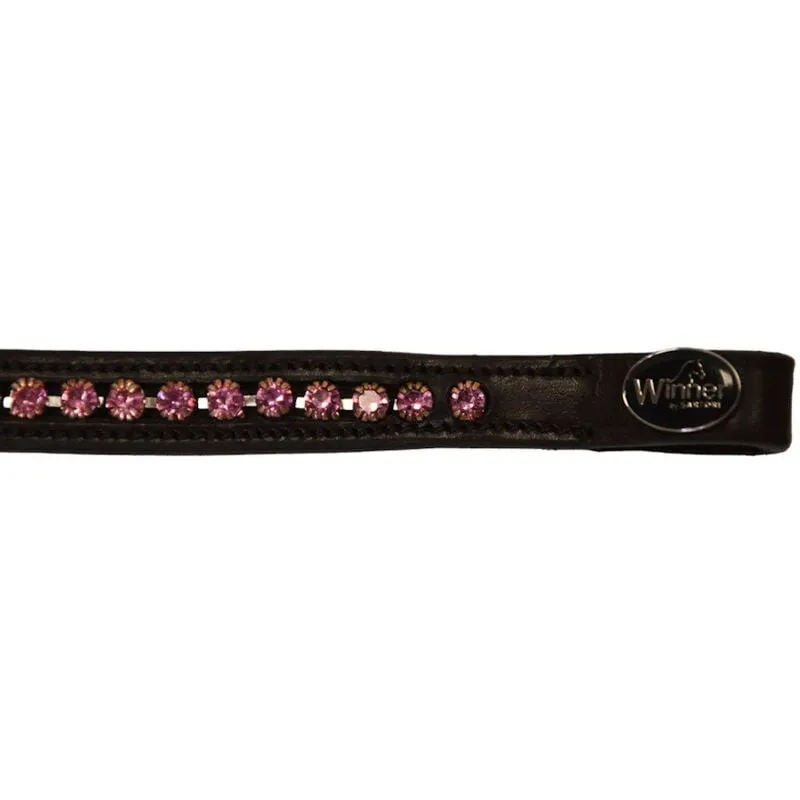 Winner - Frontalino in cuoio 16 mm con strass rosa: Cob, Nero