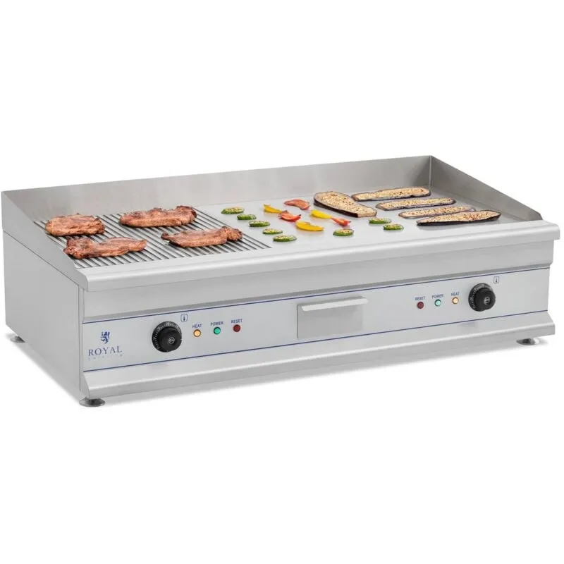 Piastra Elettrica Inox Professionale Fry Top Barbecue 230V Liscia + Rigata 100Cm