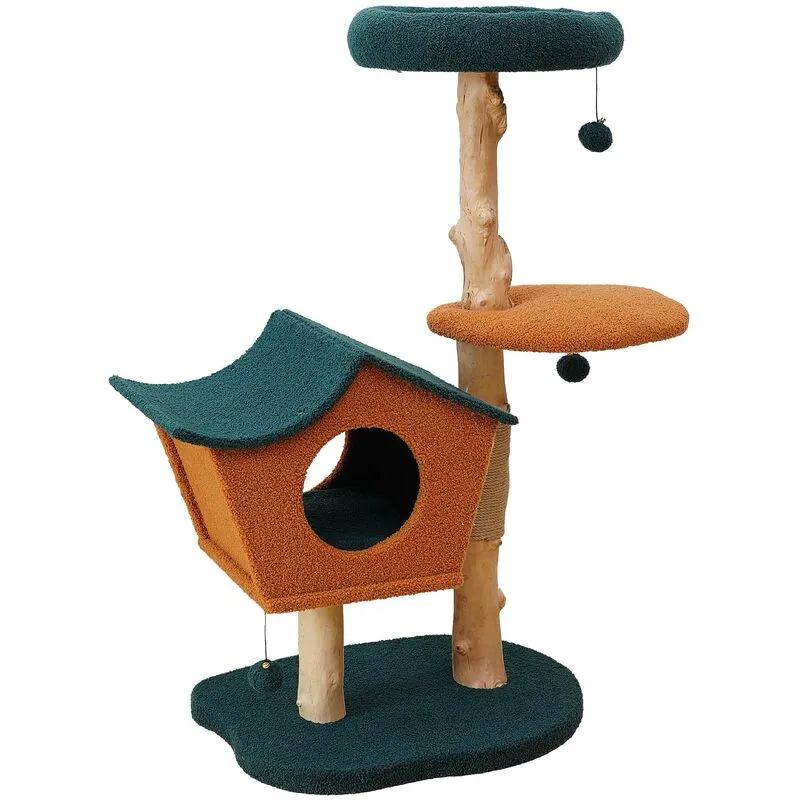 Fudajo - Albero tiragraffi 114 cm con pelliccia e tronchi in legno di pero