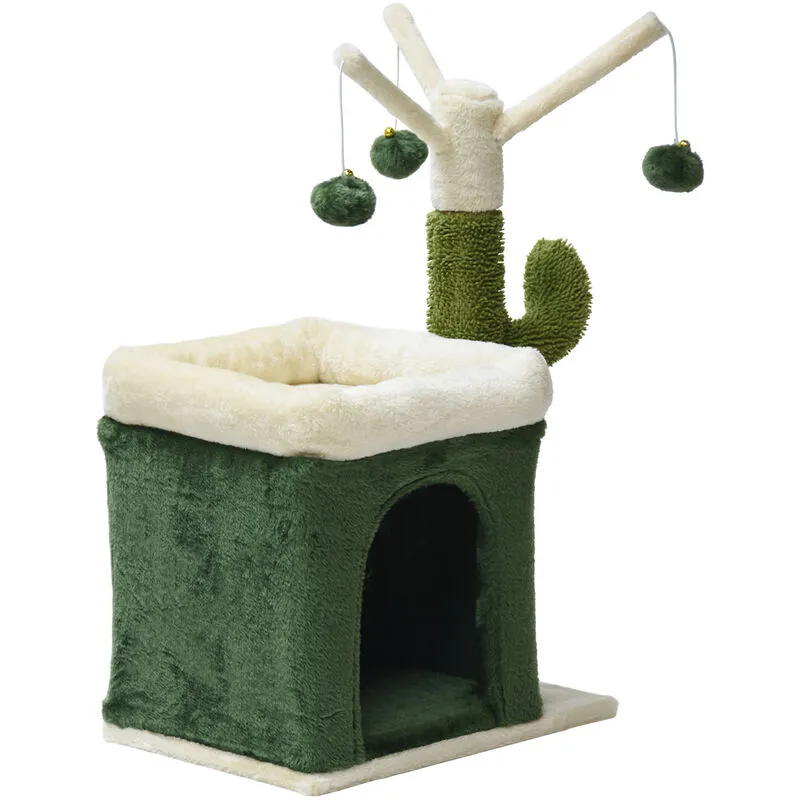 Albero tiragraffi a forma di cactus 70cm con sisal di 4 mm Con casetta per gatti e 3 palline - grün - Fudajo