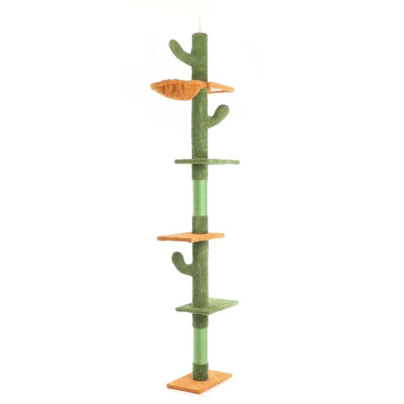 Fudajo - Albero tiragraffi a soffitto verde 229-275cm Altezza regolabile con 4 livelli e sisal Gatti