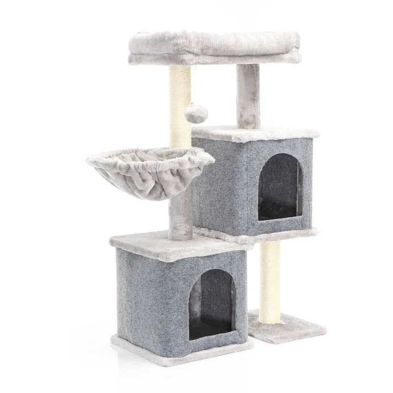 Fudajo - Albero tiragraffi grigio con sisal 89,5cm Con 2 nicchie 2 casette per gatti