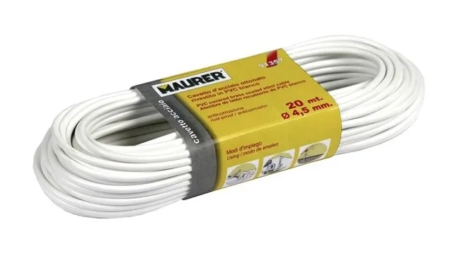 Fune in Acciaio Pvc Bianco per Bracci Stendibiancheria 20 mt Maurer