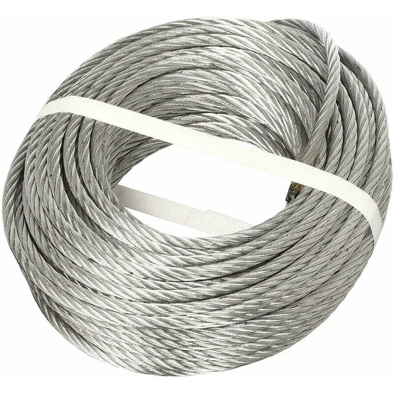 Fune commerciale corda acciaio zincata 12x6 72 fili treccia carico varie misure lunghezza: 25 metri diametro fune/kg: 3 mm 300 kg