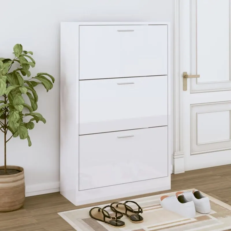 Prolenta Premium - Furniture Limited - Scarpiera Bianco Lucido 63x24x103 cm in Legno