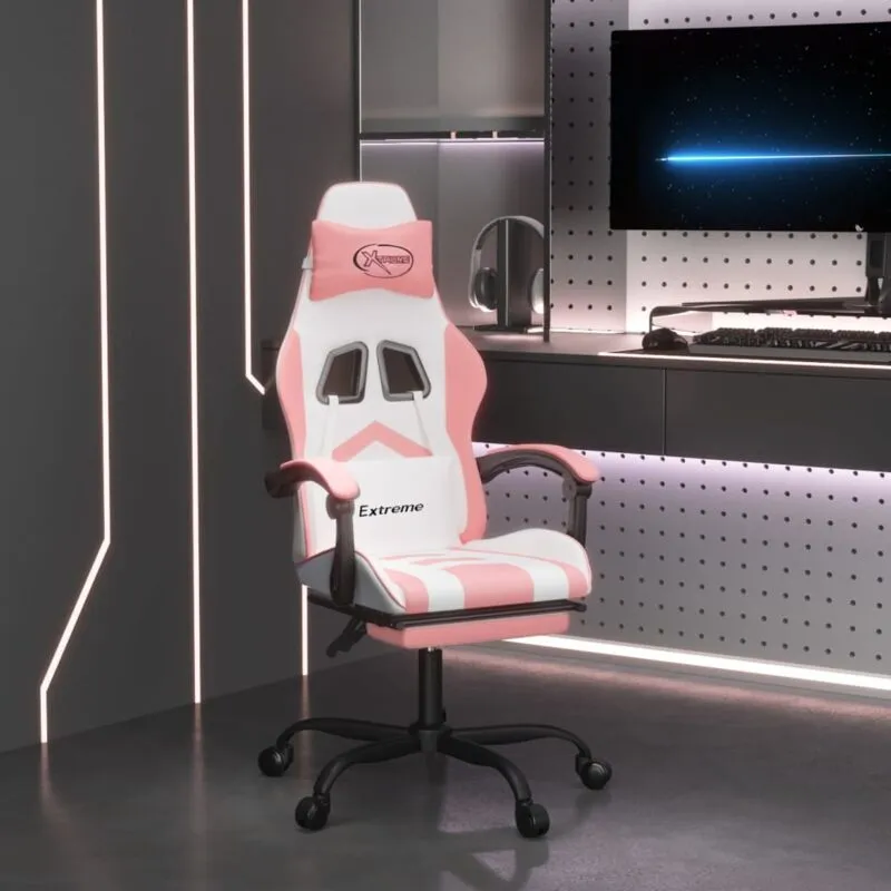 Prolenta Premium - Furniture Limited - Sedia da Gaming con Poggiapiedi Bianco e Rosa