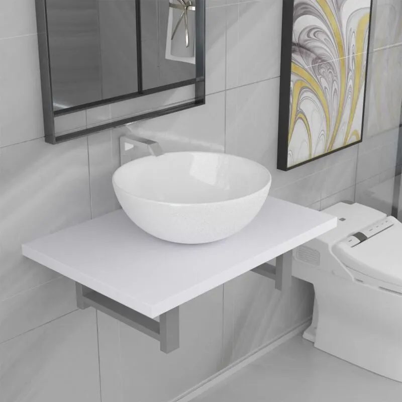 Furniture Limited - Set Mobili da Bagno 2 pz Ceramica Bianco